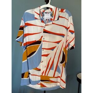 Cactus Man Ricky Singh Abstract Print Button Up Short Sleeve Shirt | Retro | Med